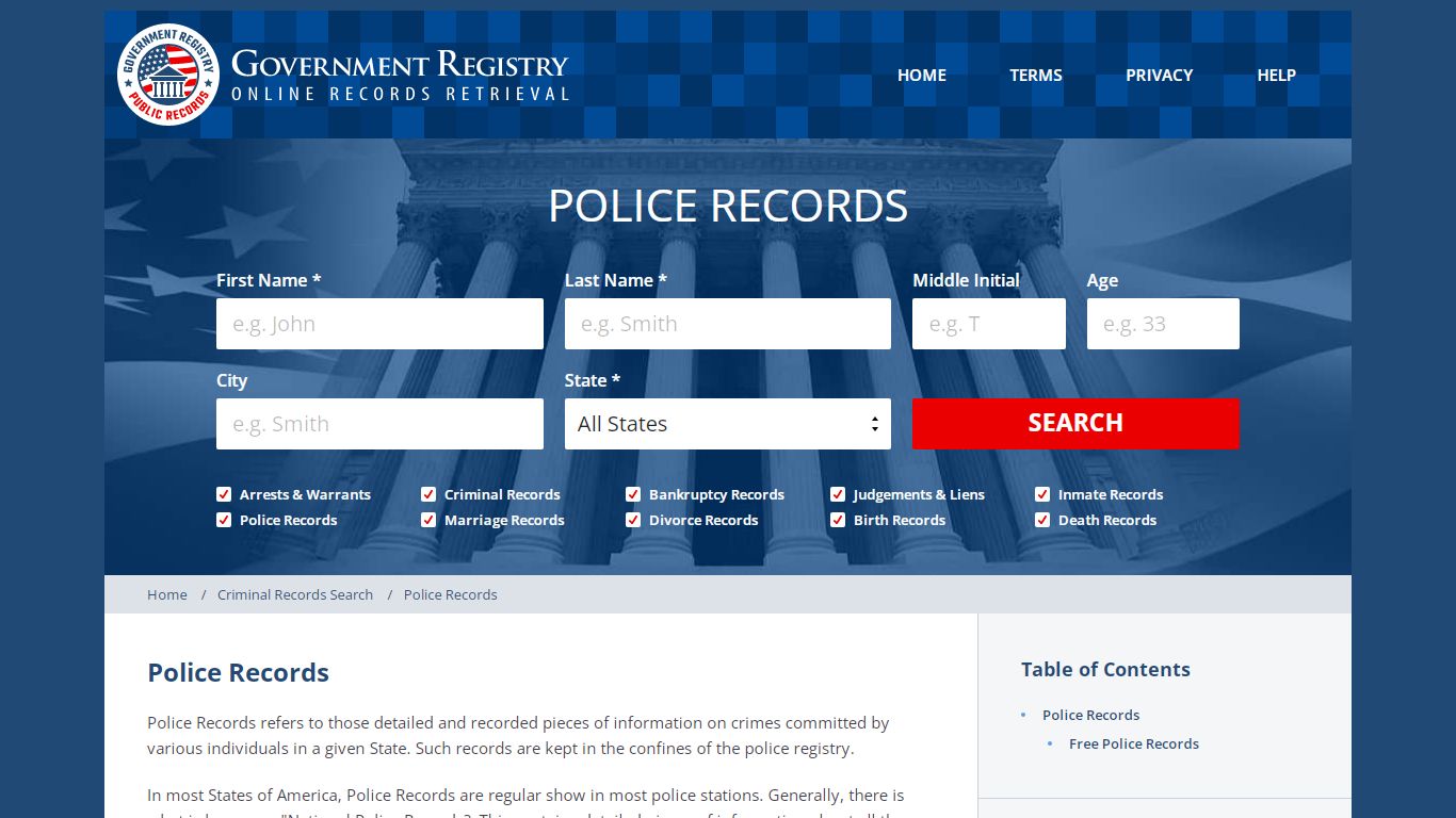 Online Police Records - GovernmentRegistry.Org